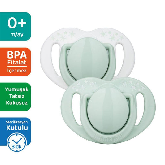 Mamajoo Sterilizasyon & Saklama Kutulu Powder Green Desenli İkili Ortodontik Emzik / 0 Ay+ - Baby Baby Bebek Mağazaları