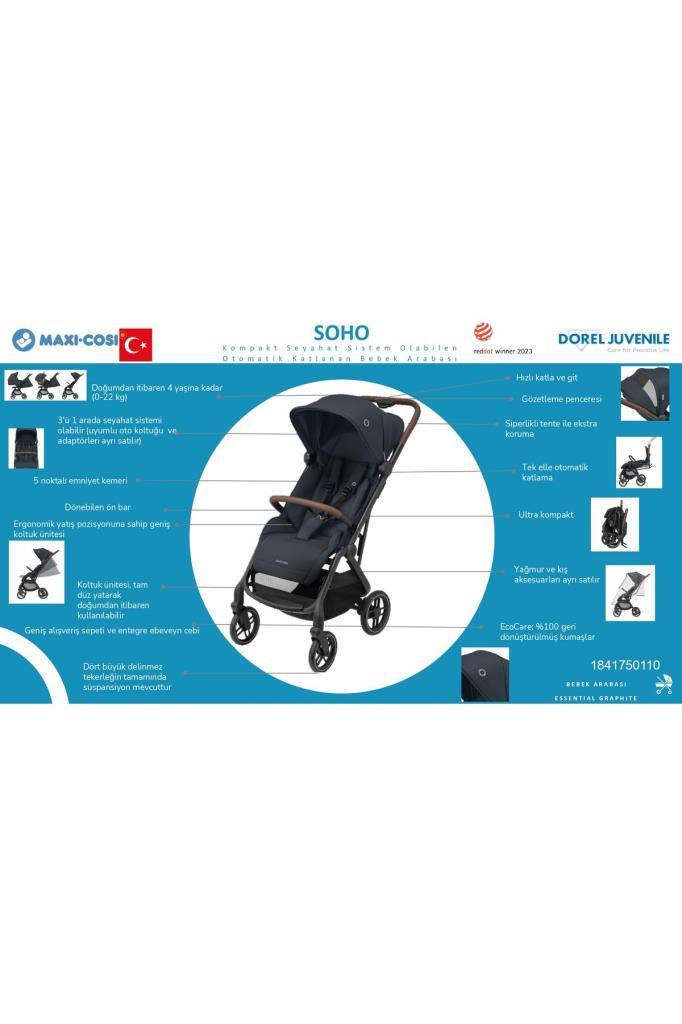 Maxi-Cosi Soho Kompakt Seyahat Sistem Olabilen Otomatik Katlanan Bebek Arabası Essential Green - Baby Baby Bebek Mağazaları